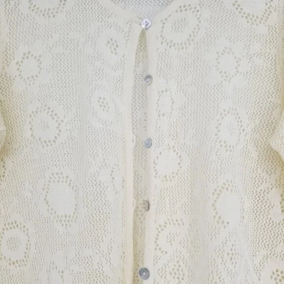 Gudrun Sjoden Wispy Pointelle Ivory Cardigan L - Summer, Boho, Cottage, Vintage - Picture 2 of 4